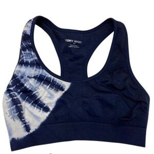 Tory Burch Blue and White Tie-Dye Sports Bra
